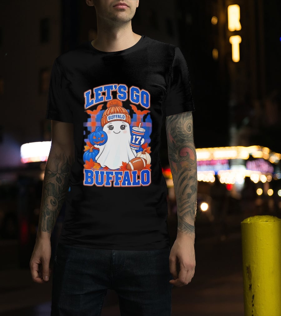 Let's Go Buffalo Ghost 17 Halloween Football Pumpkin Leaves T-Shirt