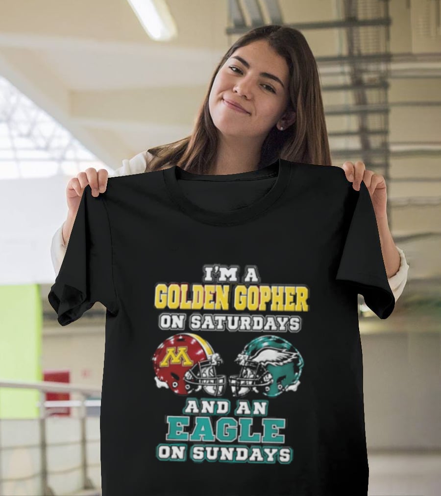 Golden Gopher On Saturdays Eagle On Sundays Helmets T-Shirt