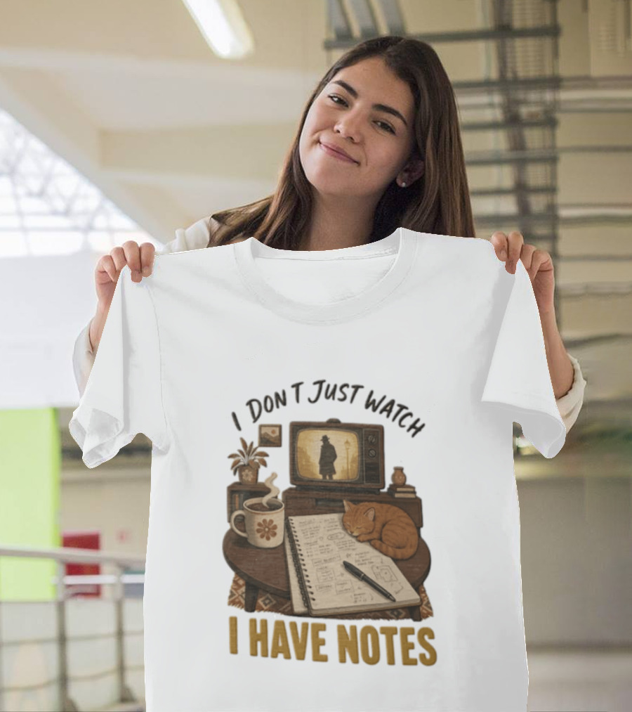 I Dont Just I Have Notes Cute Orange Cat Sleeping On Notebook With Vintage TV And Coffee T-Shirt