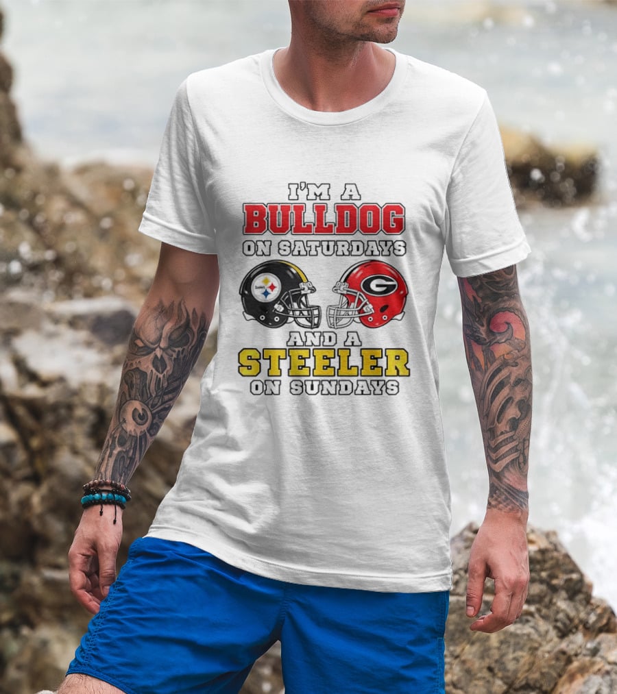 I'm A Bulldog On Saturdays And A Steeler On Sundays Football Helmets T-Shirt