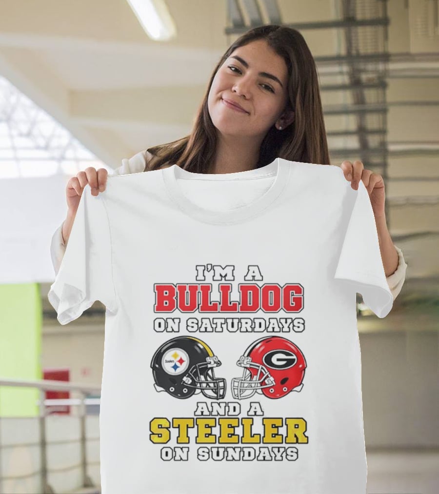 I'm A Bulldog On Saturdays And A Steeler On Sundays Football Helmets T-Shirt