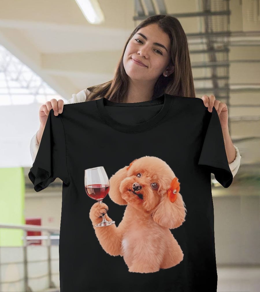 Poodle With Wine Glass And Red Bow Accessory T-Shirt