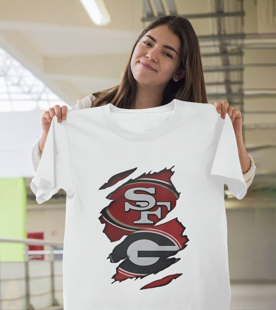 San Francisco 49ers Georgia Bulldogs Torn Fabric T-Shirt