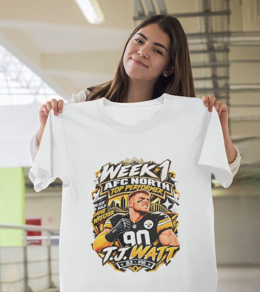 T.J. Watt Week 1 AFC North Top Performer Black Gold Game Wrecker T-Shirt