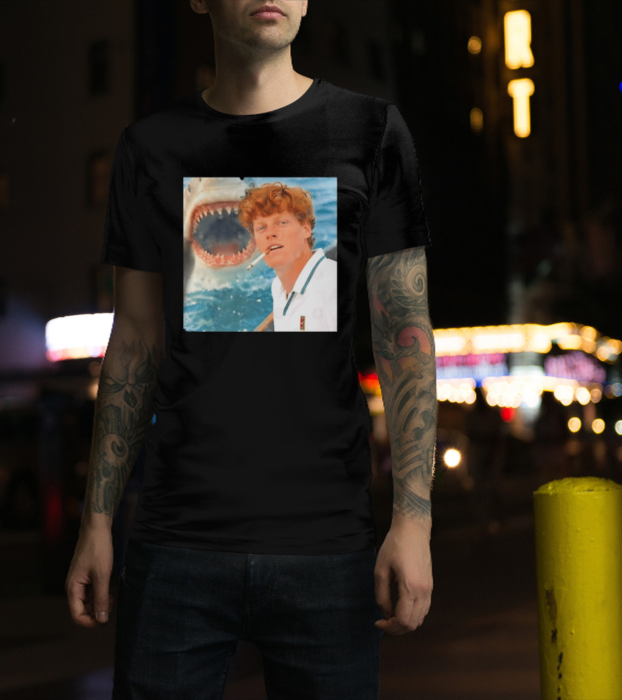 Jannik Sinner Smoking With Great White Shark Tennis Image T-Shirt