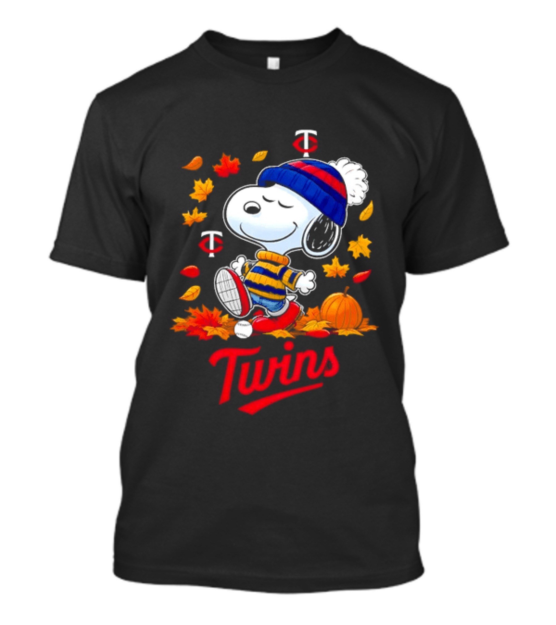 Snoopy Minnesota Twins Autumn Baseball MLB Peanuts Leaves Pumpkin T-Shirt