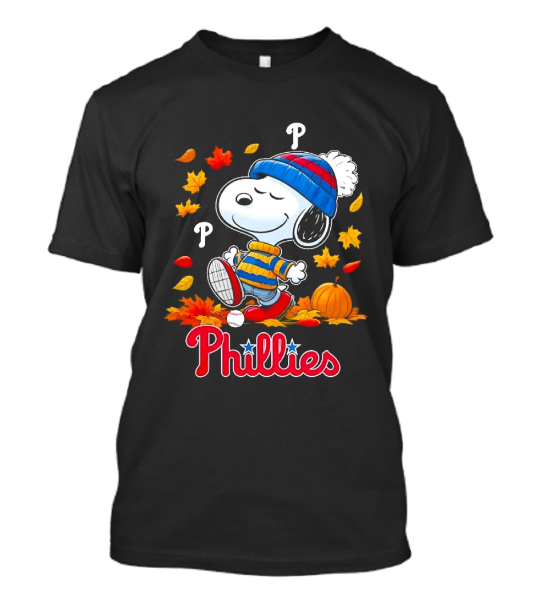 Snoopy Philadelphia Phillies Autumn Leaves Pumpkin Baseball Fan T-Shirt