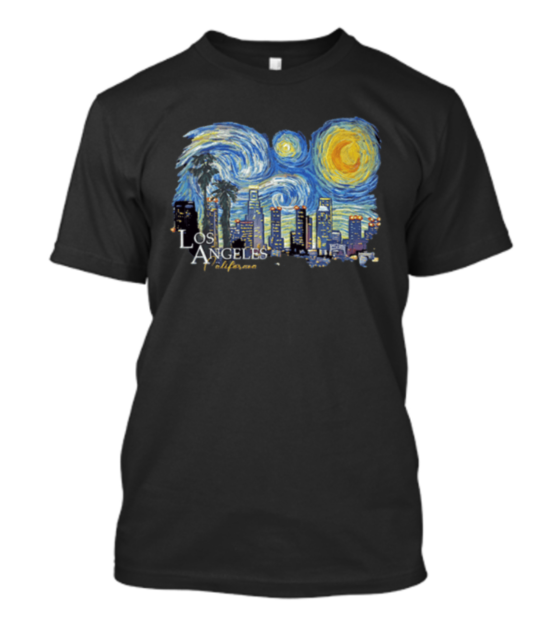 Los Angeles California Starry Night Skyline Palm Trees T-Shirt
