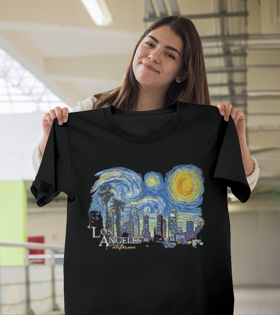 Los Angeles California Starry Night Skyline Palm Trees T-Shirt