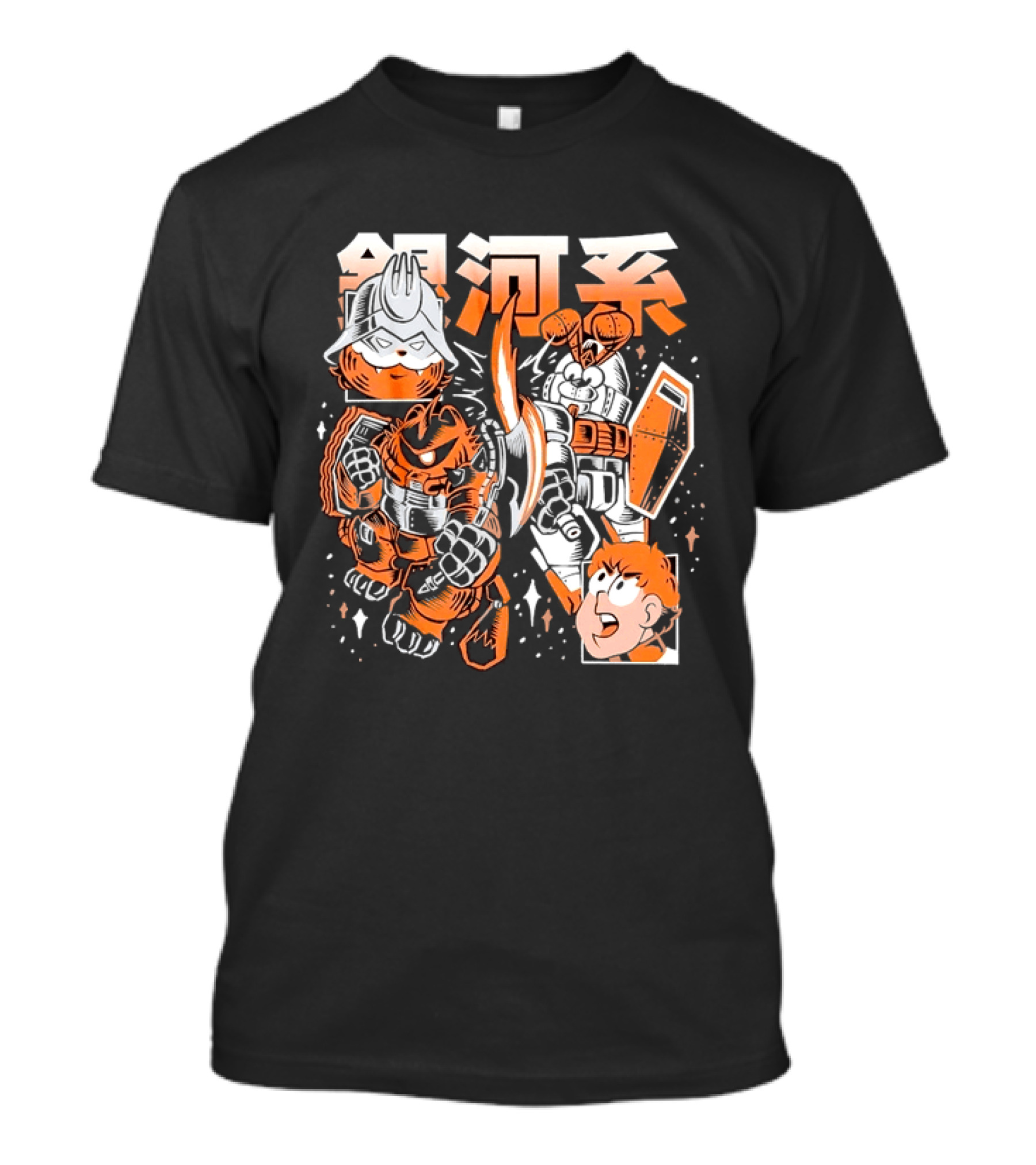 Mecha Galaxy Warrior Gundam Anime Kanji Robot Battle Scene T-Shirt