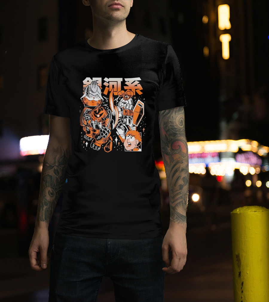 Mecha Galaxy Warrior Gundam Anime Kanji Robot Battle Scene T-Shirt