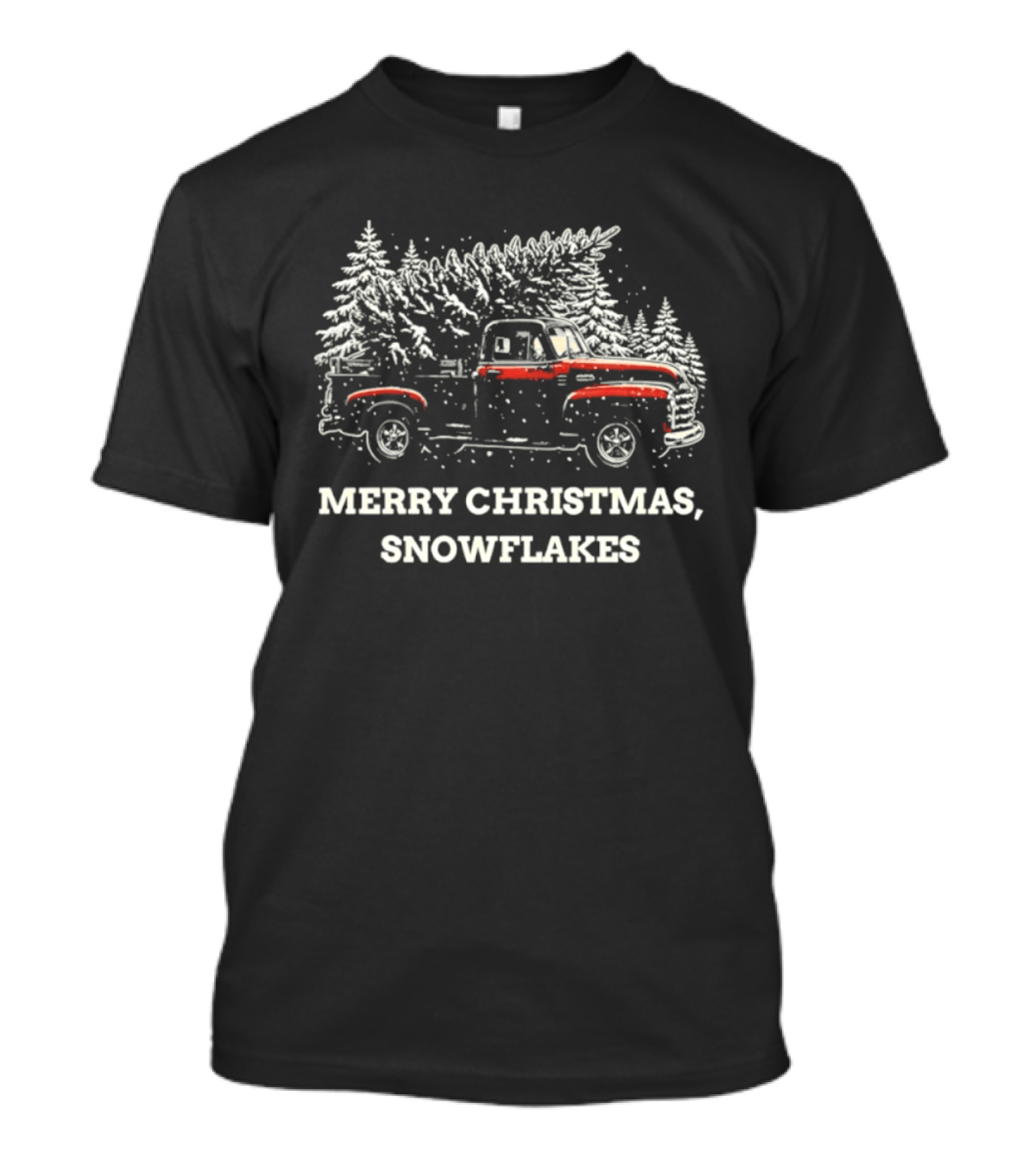Merry Christmas Snowflakes Vintage Truck Winter Scene T-Shirt