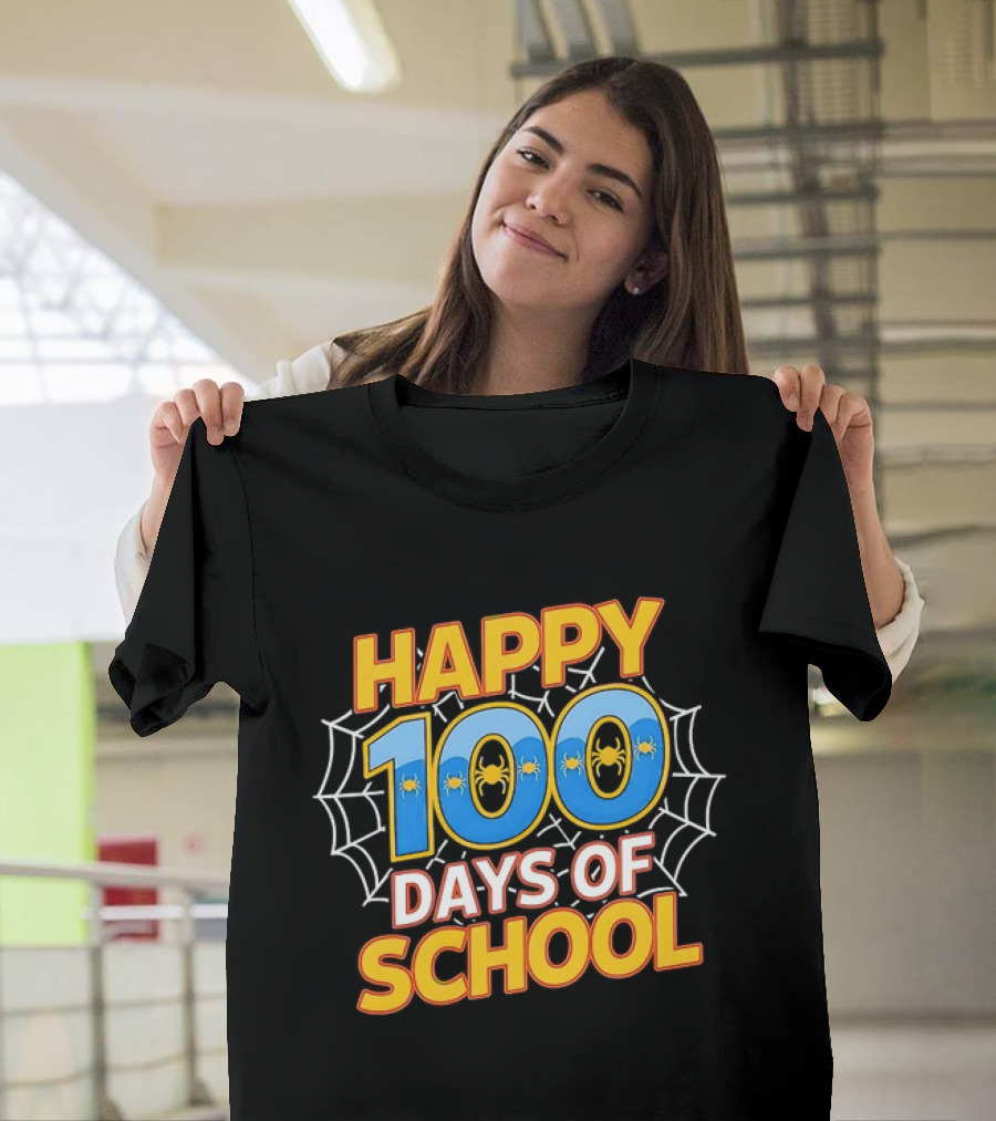 Happy 100 Days Of School Spider Web Teacher Celebration T-Shirt