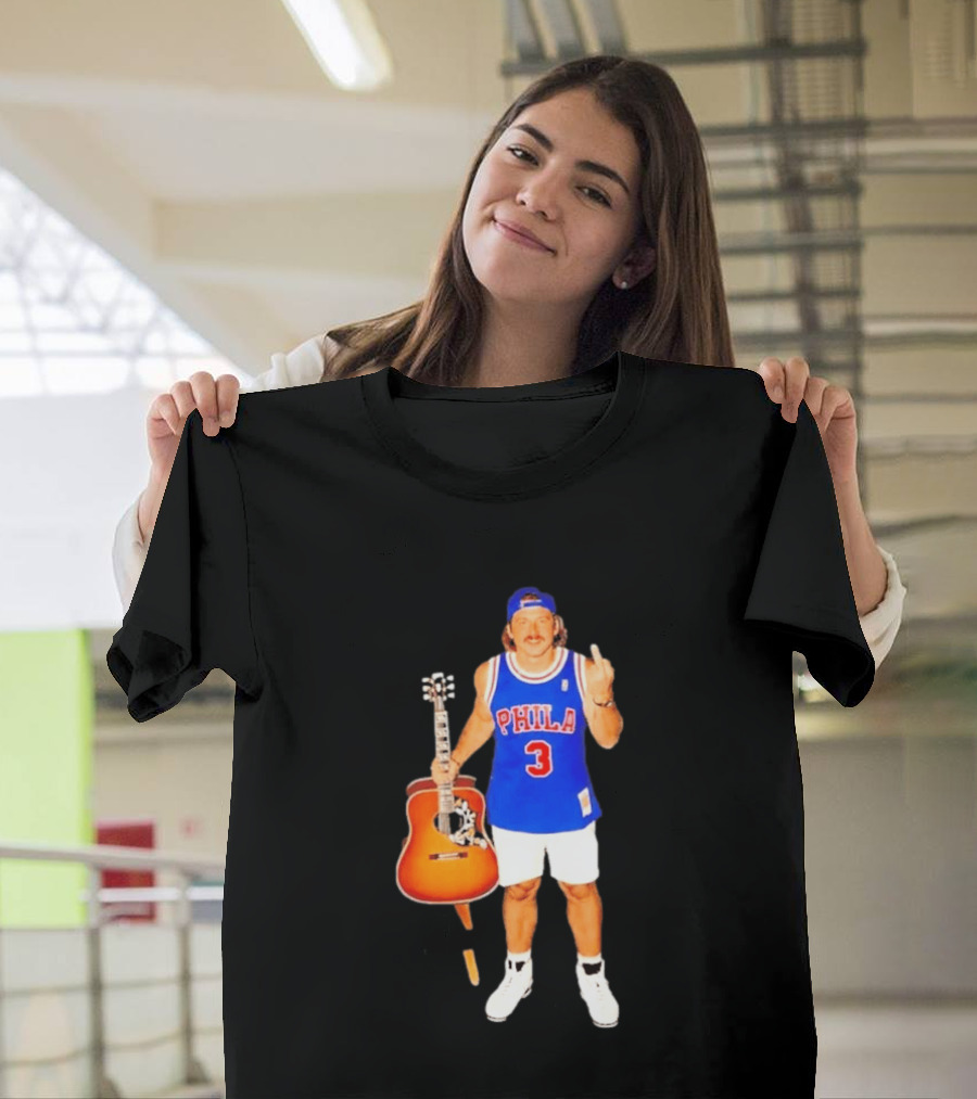 Morgan Wallen Phila 3 Jersey Middle Finger Gesture With Guitar T-Shirt