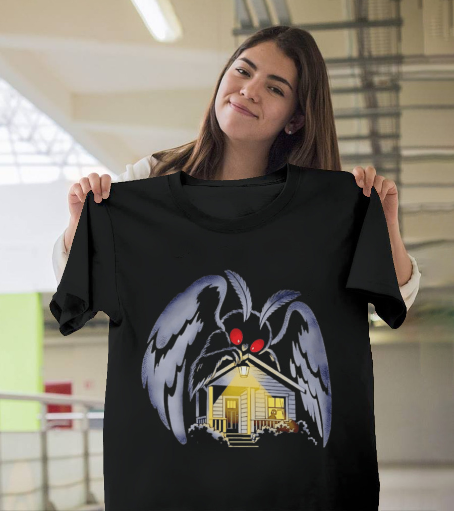 Mothman Drawn To Porch Light Cryptid Creature Illuminated House T-Shirt