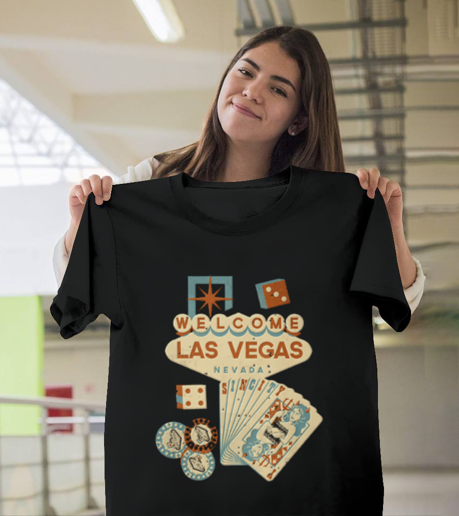 Welcome Las Vegas Nevada Sign With Casino Poker Cards And Dice T-Shirt