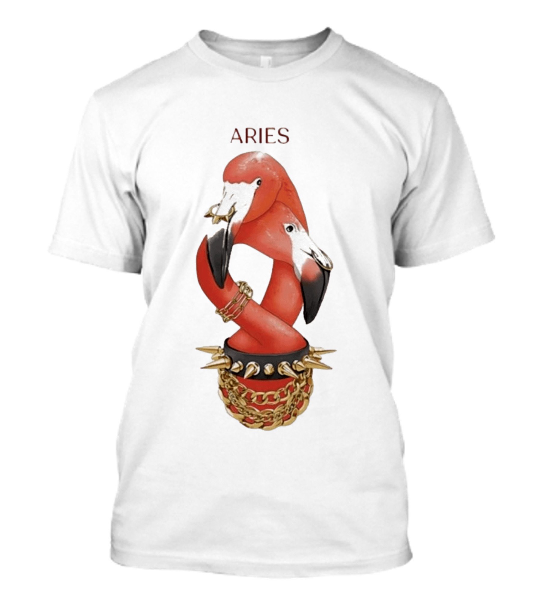 Aries Flamingo Punk Rock Zodiac Sign Astrology Bracelet Spikes T-Shirt