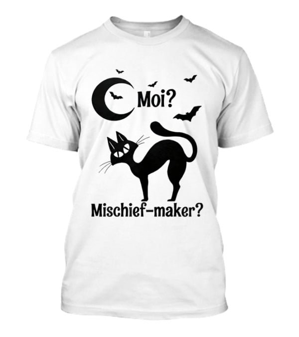 Moi Mischief Maker Black Cat Halloween Moon Bats T-Shirt