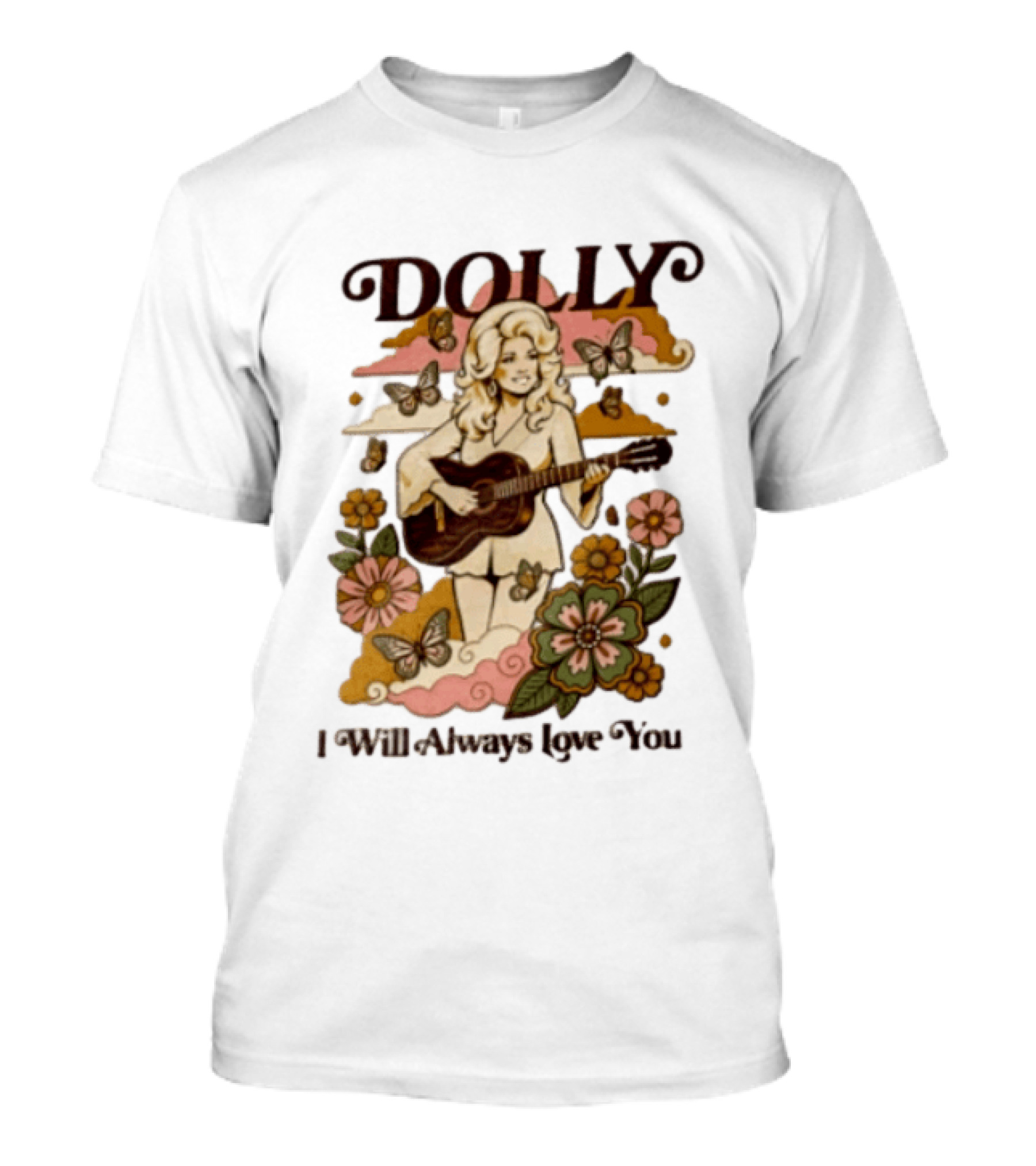 Dolly Parton I Will Always Love You Butterflies Flowers Guitar T-Shirt