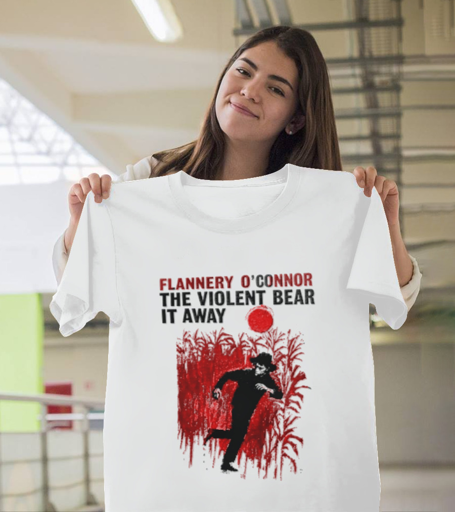 Flannery O'Connor The Violent Bear It Away Red Silhouette In Cornfield T-Shirt