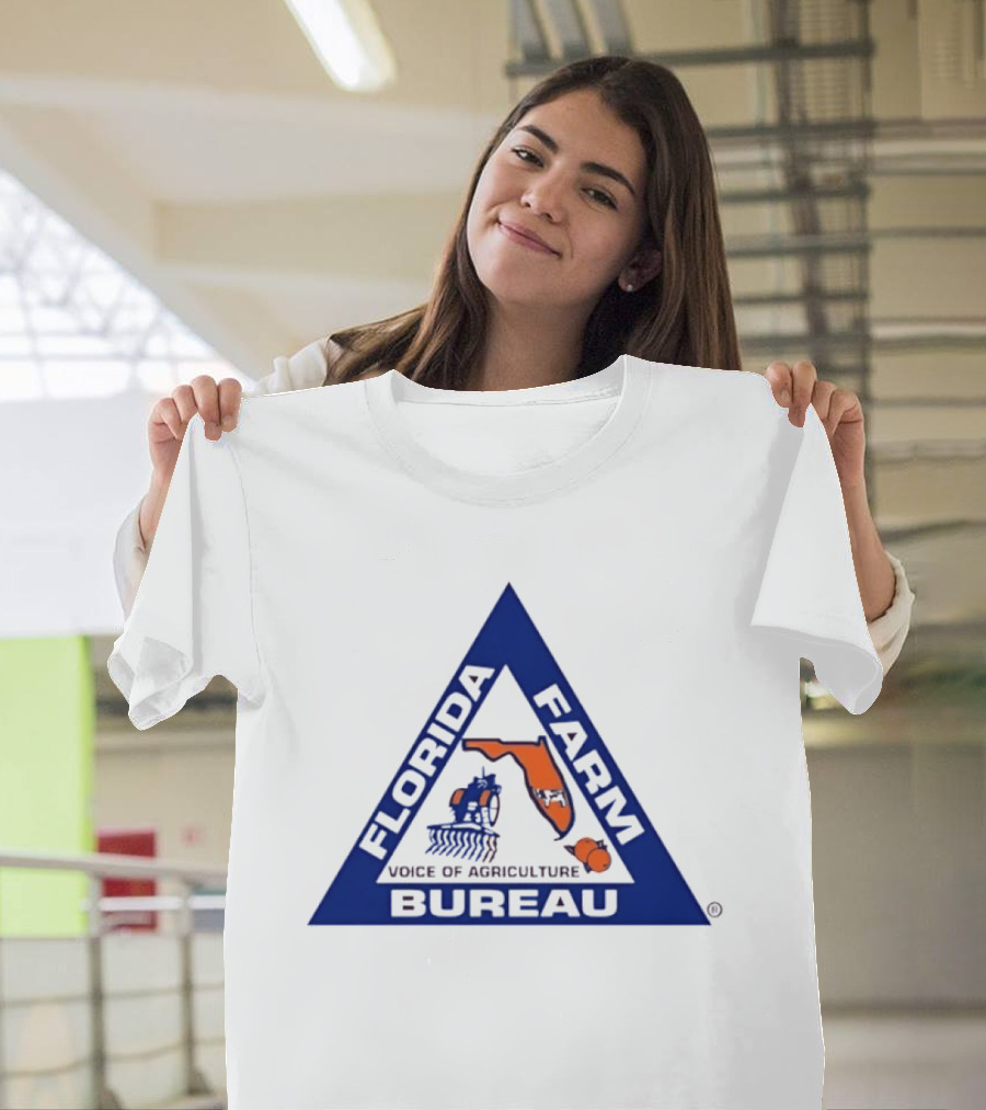 Florida Farm Bureau Voice Of Agriculture Triangle Logo With Map And Tractor T-Shirt