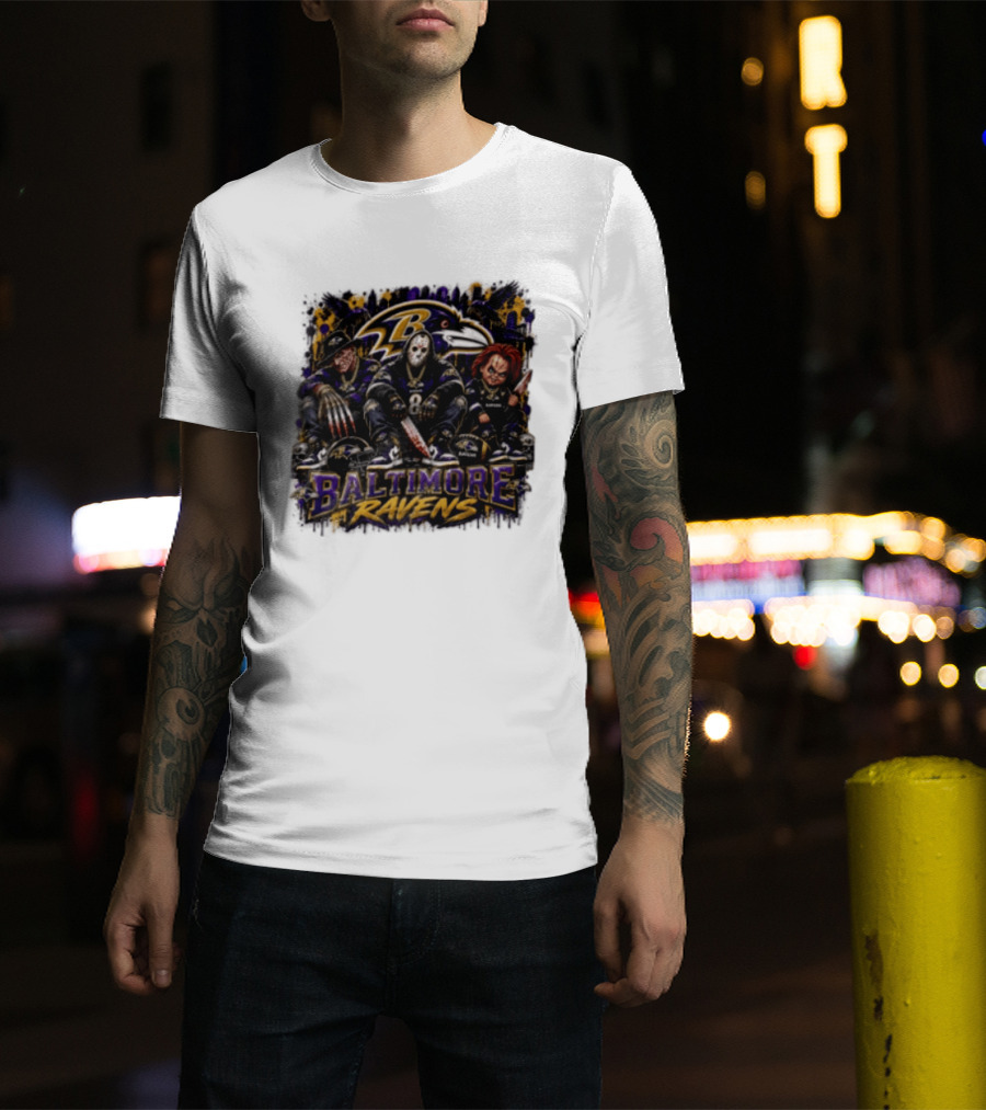 Freddy Krueger Jason Voorhees Chucky Baltimore Ravens Halloween Horror T-Shirt
