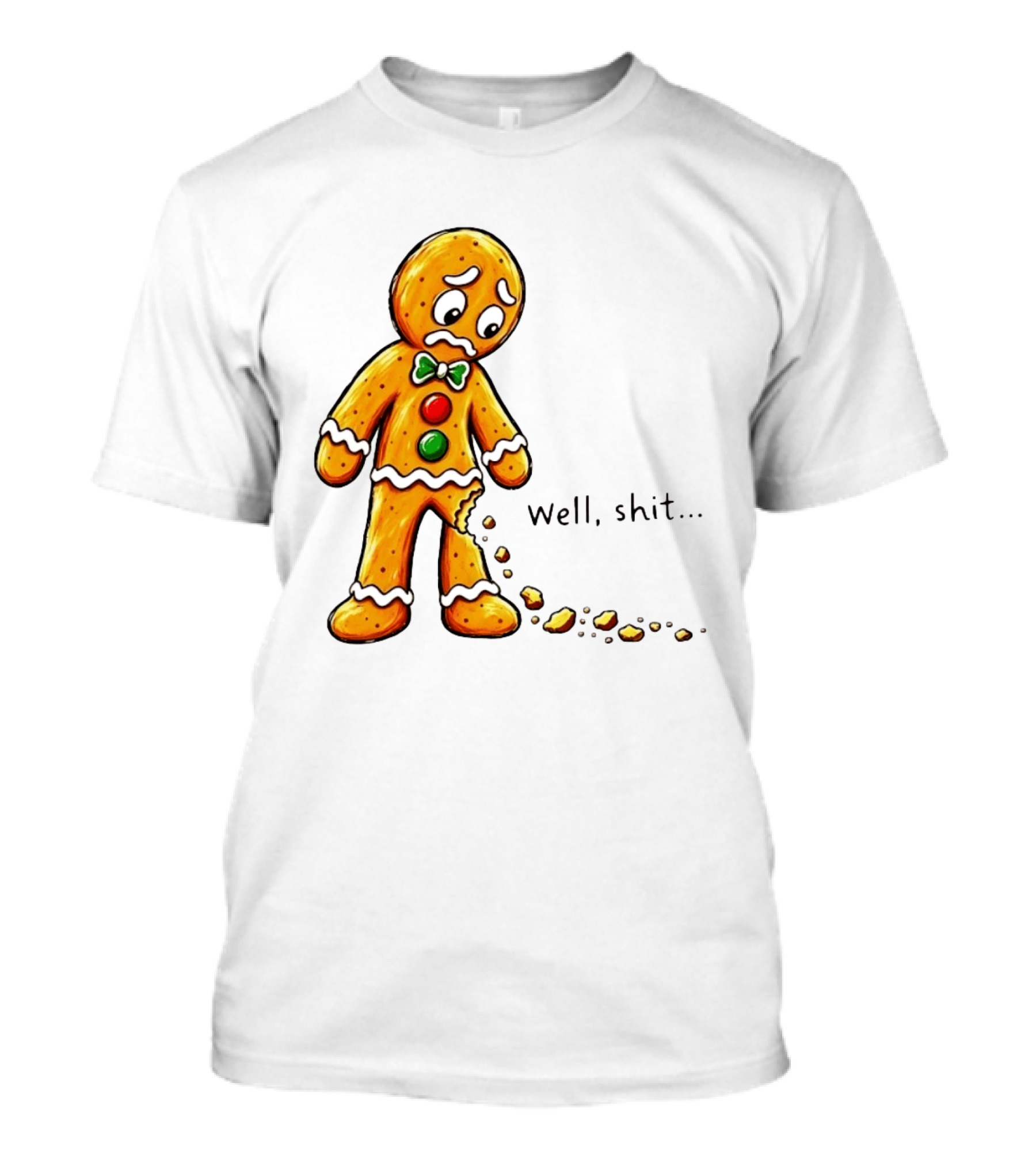 Gingerbread Man Well Shit Broken Cookie Bow Tie Colorful Buttons T-Shirt