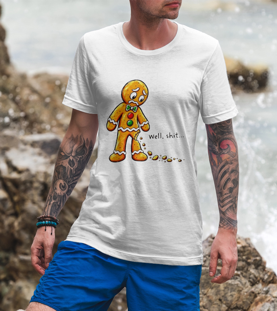 Gingerbread Man Well Shit Broken Cookie Bow Tie Colorful Buttons T-Shirt