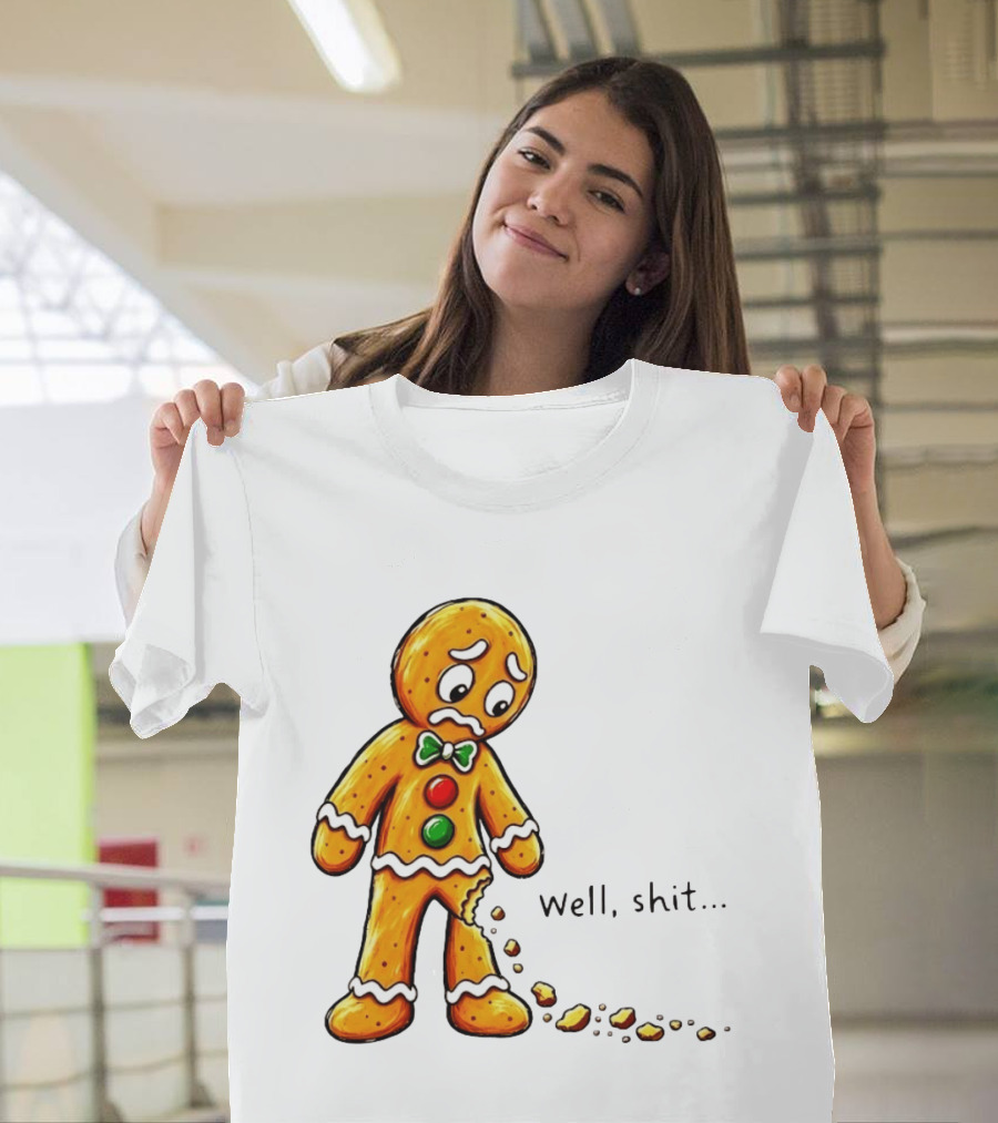 Gingerbread Man Well Shit Broken Cookie Bow Tie Colorful Buttons T-Shirt