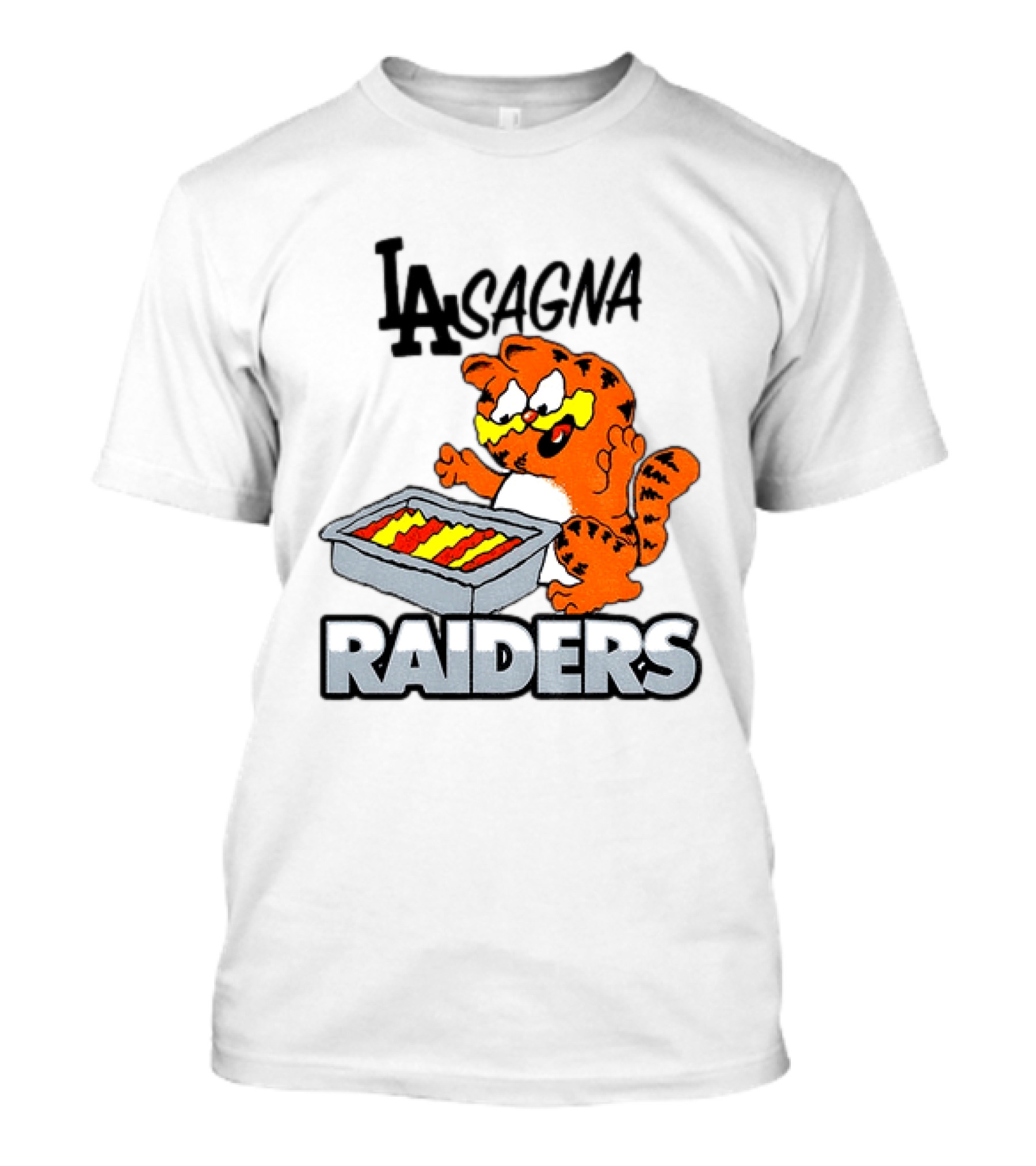 LA Lasagna Raiders Orange Cat Eating Lasagna Sports Rivalry T-Shirt