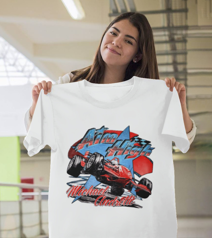 Michael Andretti Aim High Racing Car Art With Checkered Flag T-Shirt