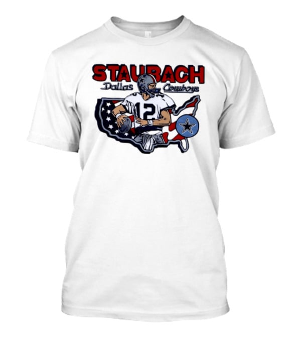 Staubach Dallas Cowboys 12 USA Star Football Legend T-Shirt