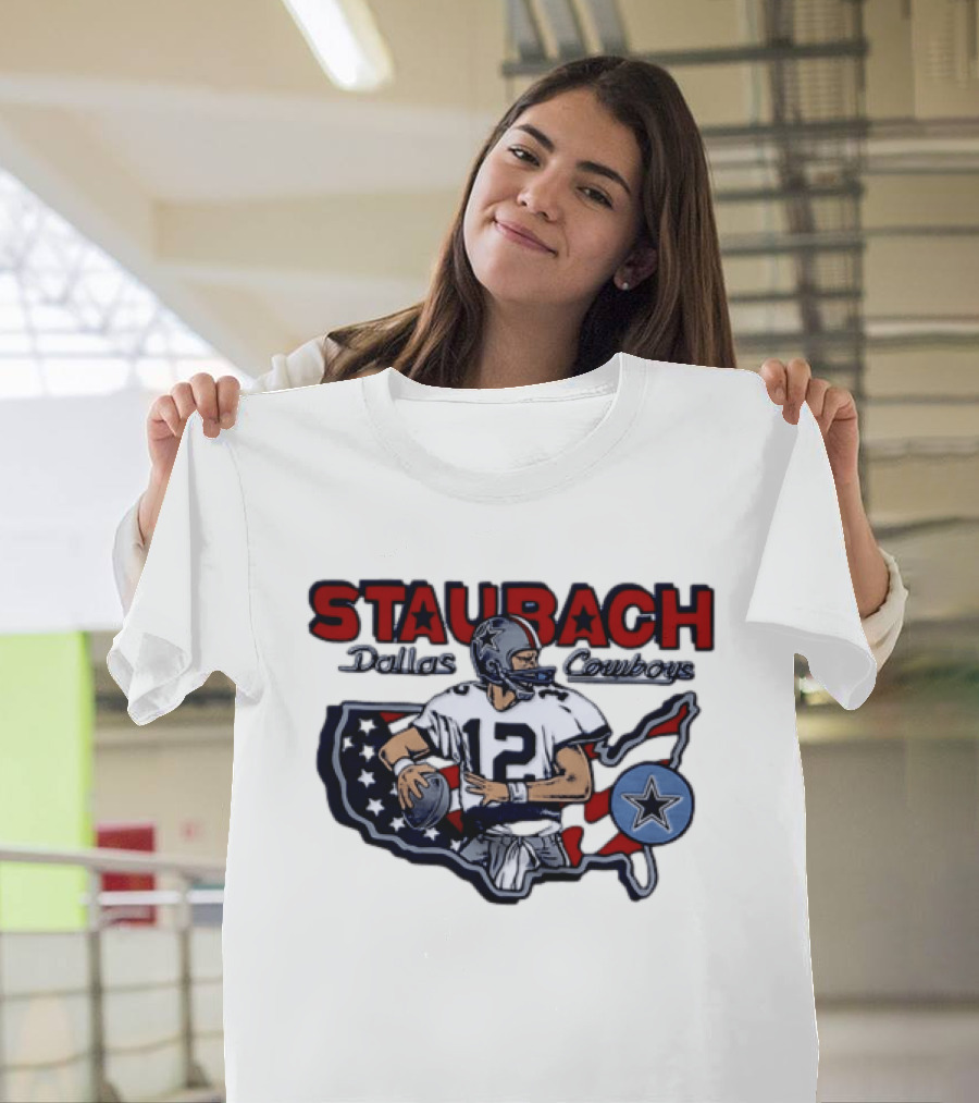 Staubach Dallas Cowboys 12 USA Star Football Legend T-Shirt