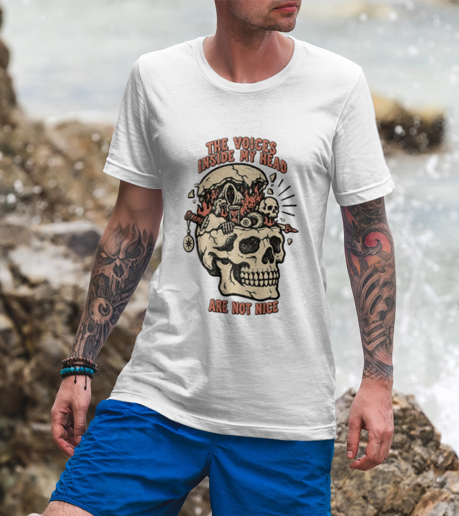 The Voices Inside My Head Are Not Nice Cracked Skull Demon Hourglass Sword T-Shirt