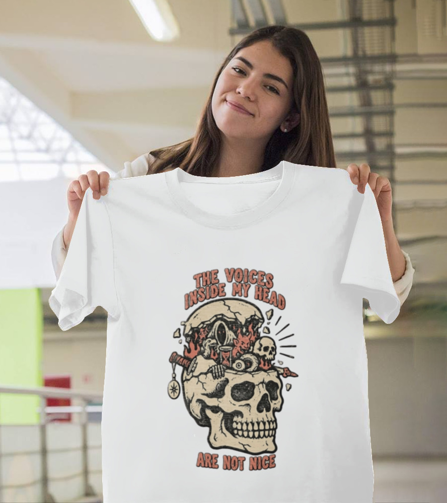 The Voices Inside My Head Are Not Nice Cracked Skull Demon Hourglass Sword T-Shirt