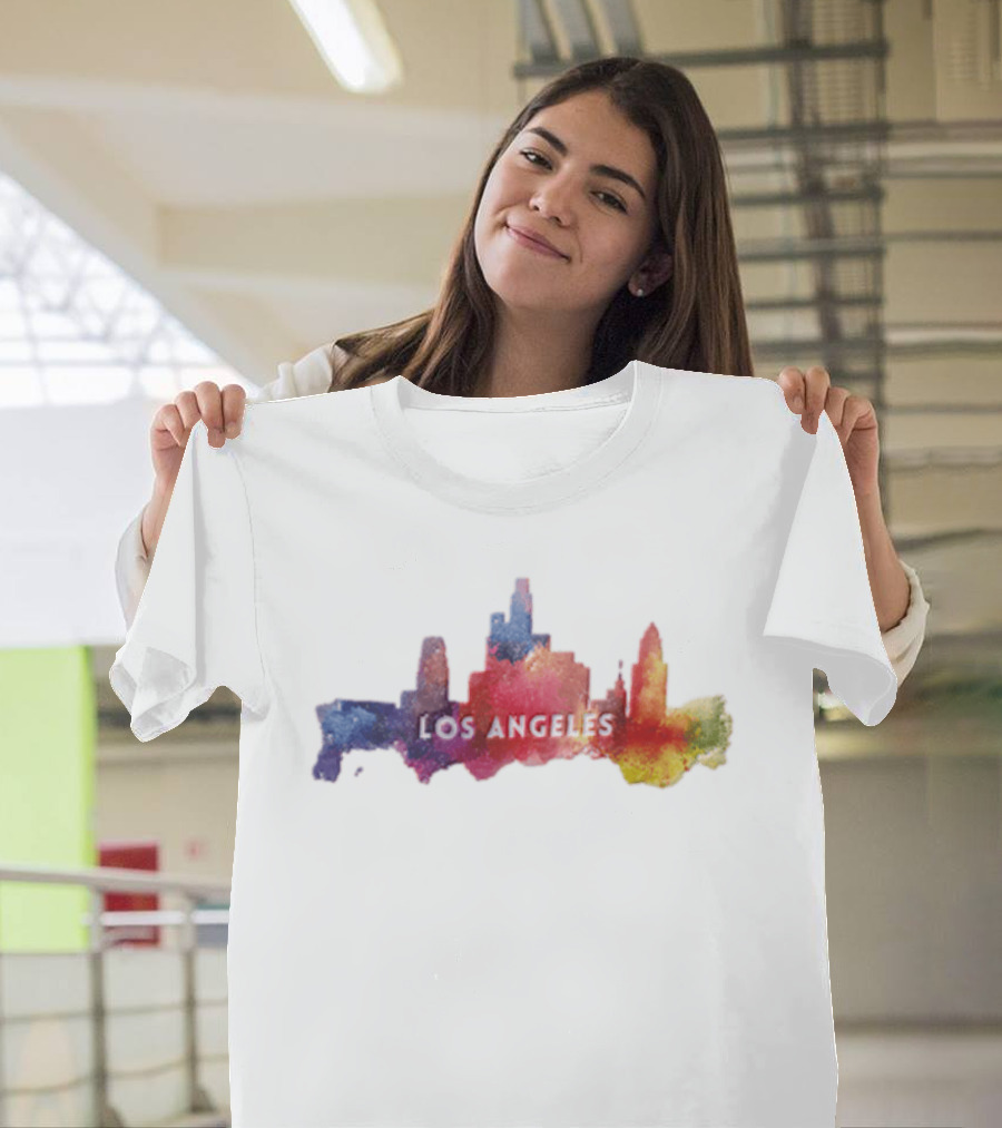 Los Angeles Watercolor Cityscape California Urban Skyline T-Shirt