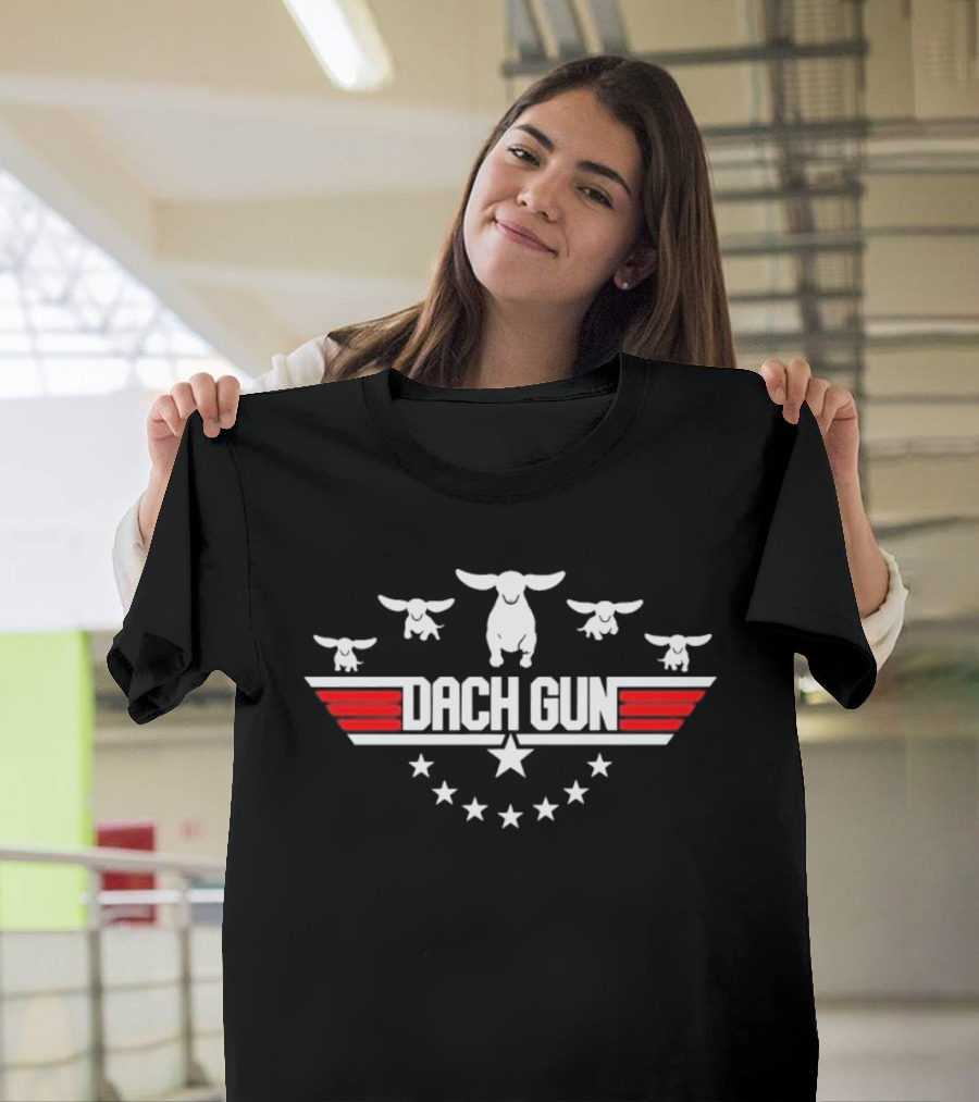 Dach Gun Dachshund Dog Lover Star And Wing Motif T-Shirt