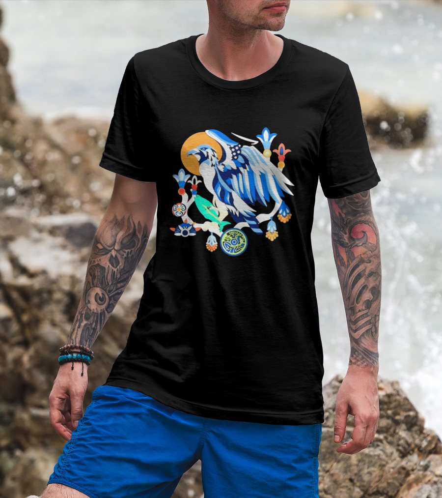 Egyptian Blue Falcon Bird Of Prey With Fish And Ancient Symbolism T-Shirt