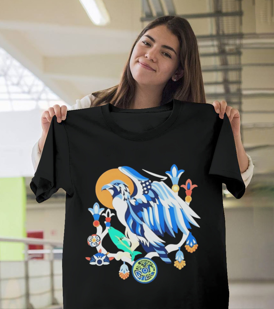Egyptian Blue Falcon Bird Of Prey With Fish And Ancient Symbolism T-Shirt