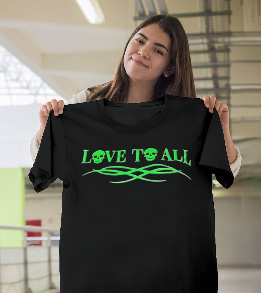 Love TO ALL Green Skulls Tribal Line Vibrant Neon Aesthetic T-Shirt