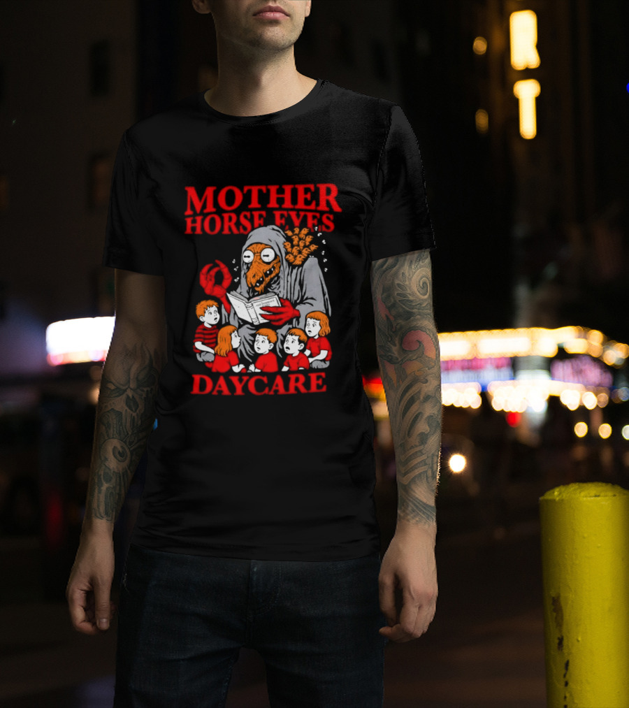 Mother Horse Eyes Daycare Creepy Creature Reading To Children T-Shirt