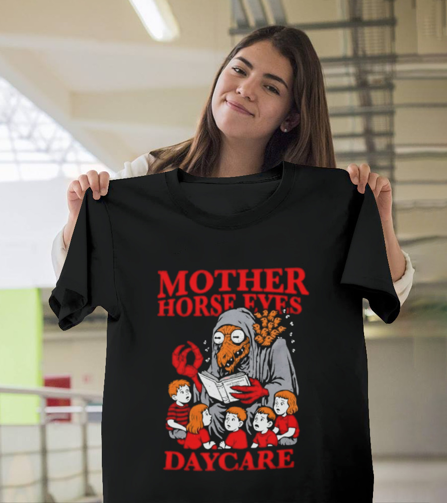 Mother Horse Eyes Daycare Creepy Creature Reading To Children T-Shirt