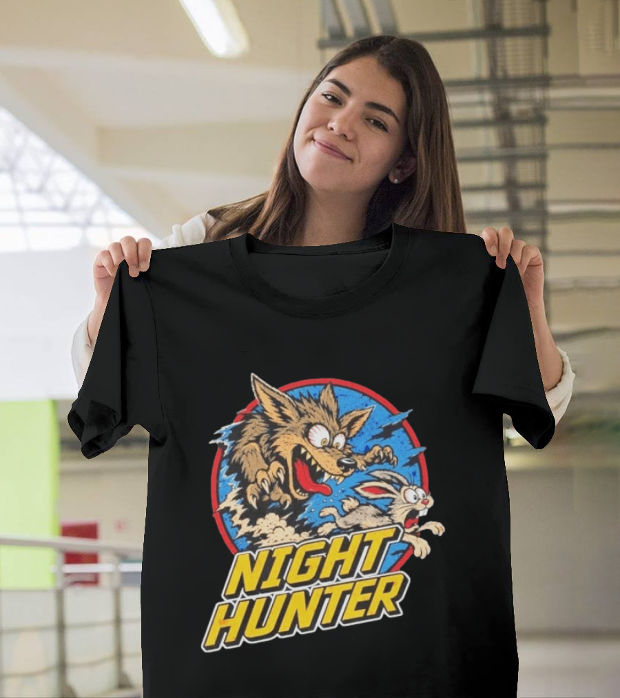 Night Hunter Coyote And Rabbit Chase Epic Predator Prey Adventure T-Shirt