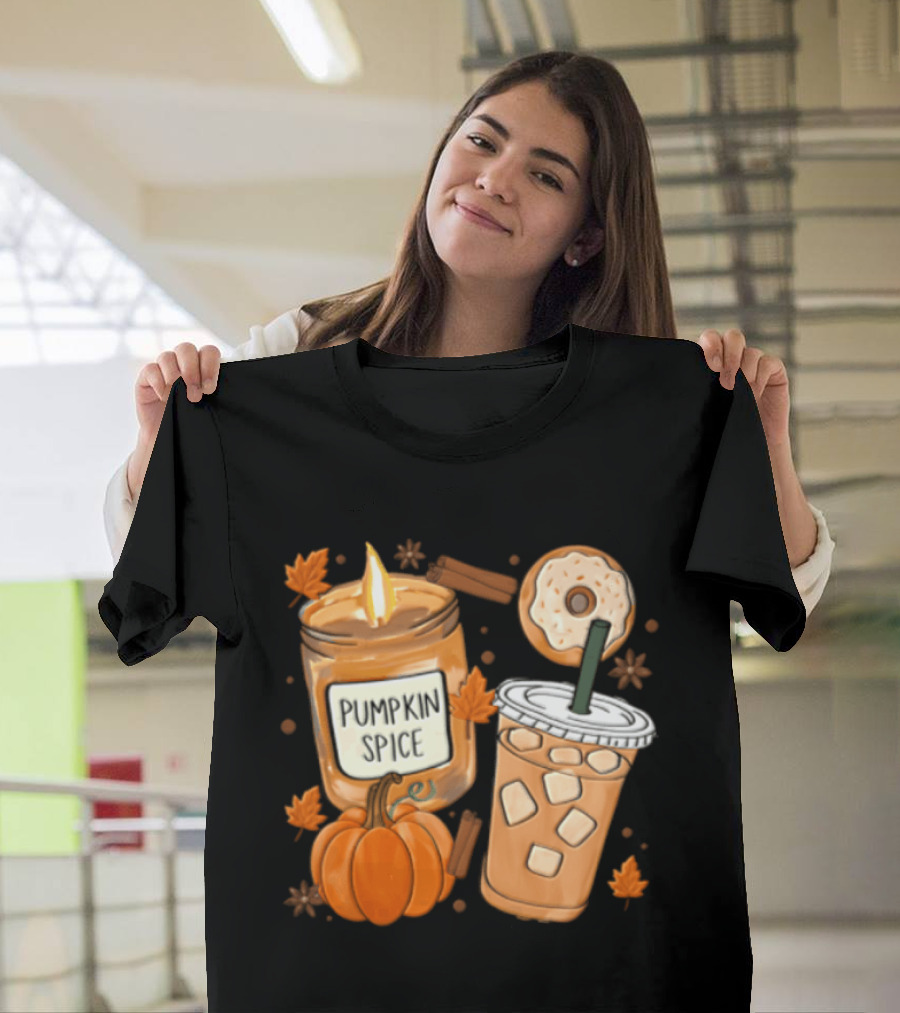 Pumpkin Spice Candle Iced Coffee Donut Autumn Aesthetic T-Shirt