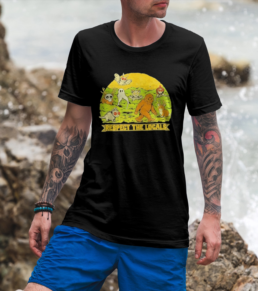 Respect The Locals Halloween Creatures Bigfoot Ghost Owl Mothman Cryptids T-Shirt