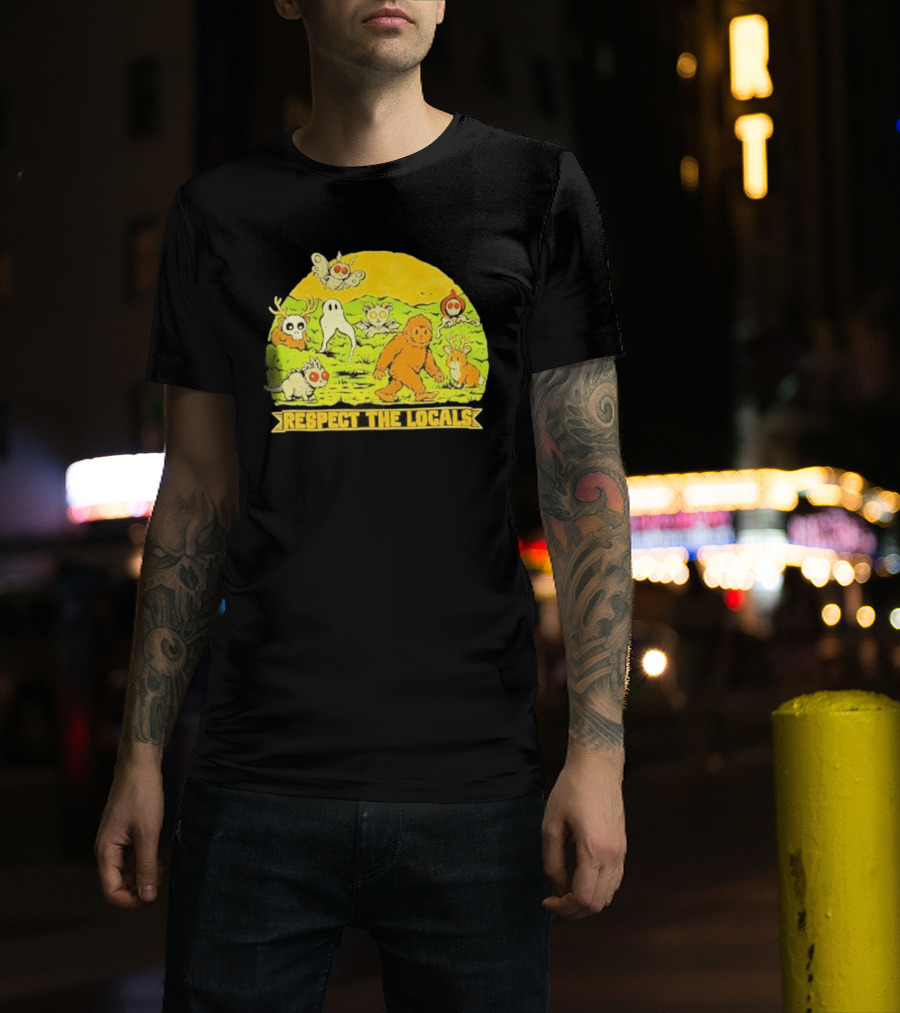 Respect The Locals Halloween Creatures Bigfoot Ghost Owl Mothman Cryptids T-Shirt