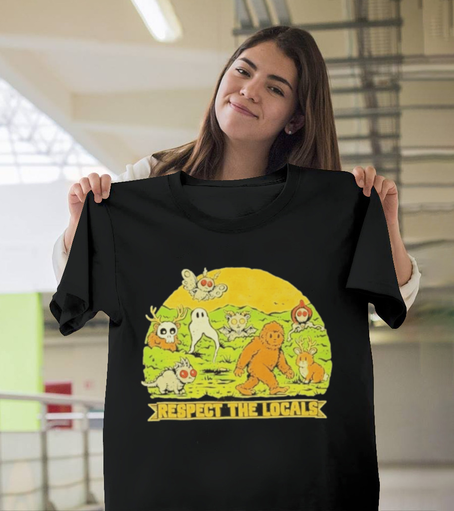 Respect The Locals Halloween Creatures Bigfoot Ghost Owl Mothman Cryptids T-Shirt