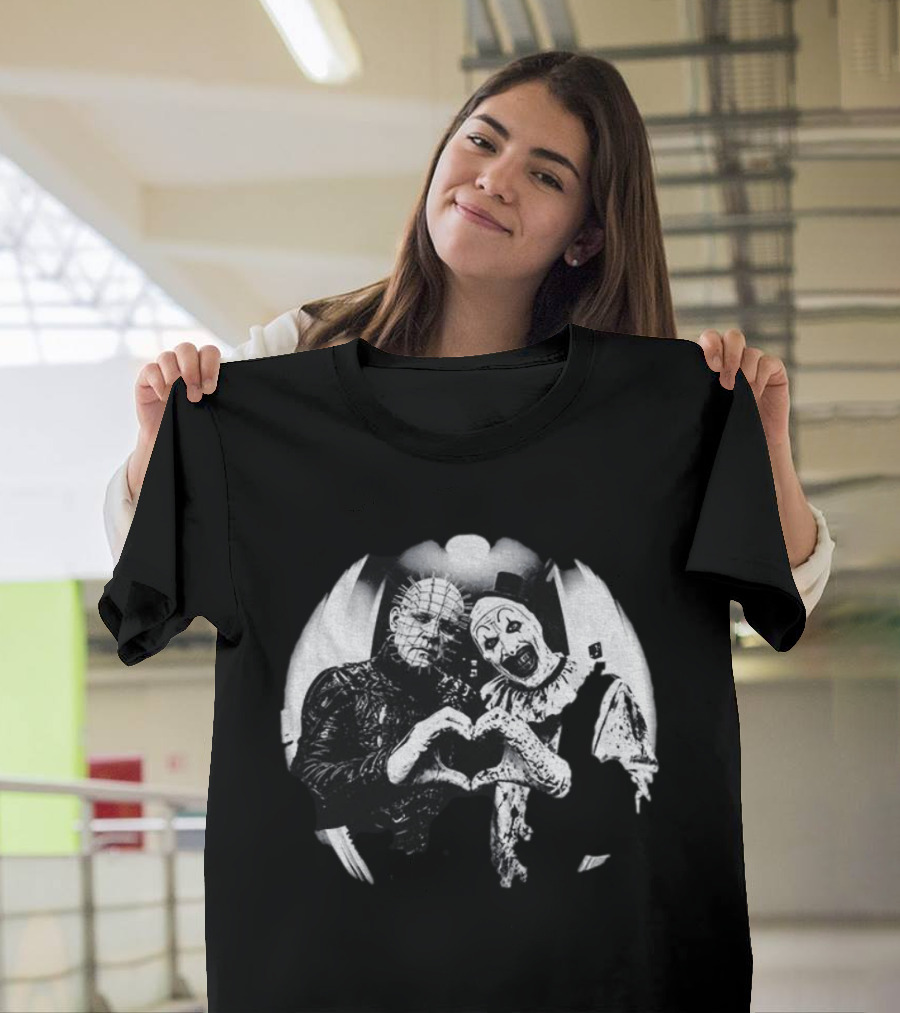 Terrifier Clown Heart Gesture With Pinhead T-Shirt