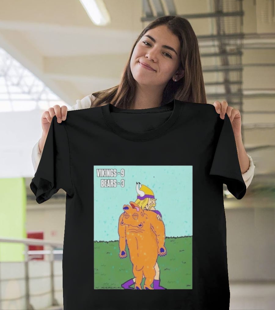 Vikings 9 Bears 3 Cartoon Sports Rivalry Image T-Shirt