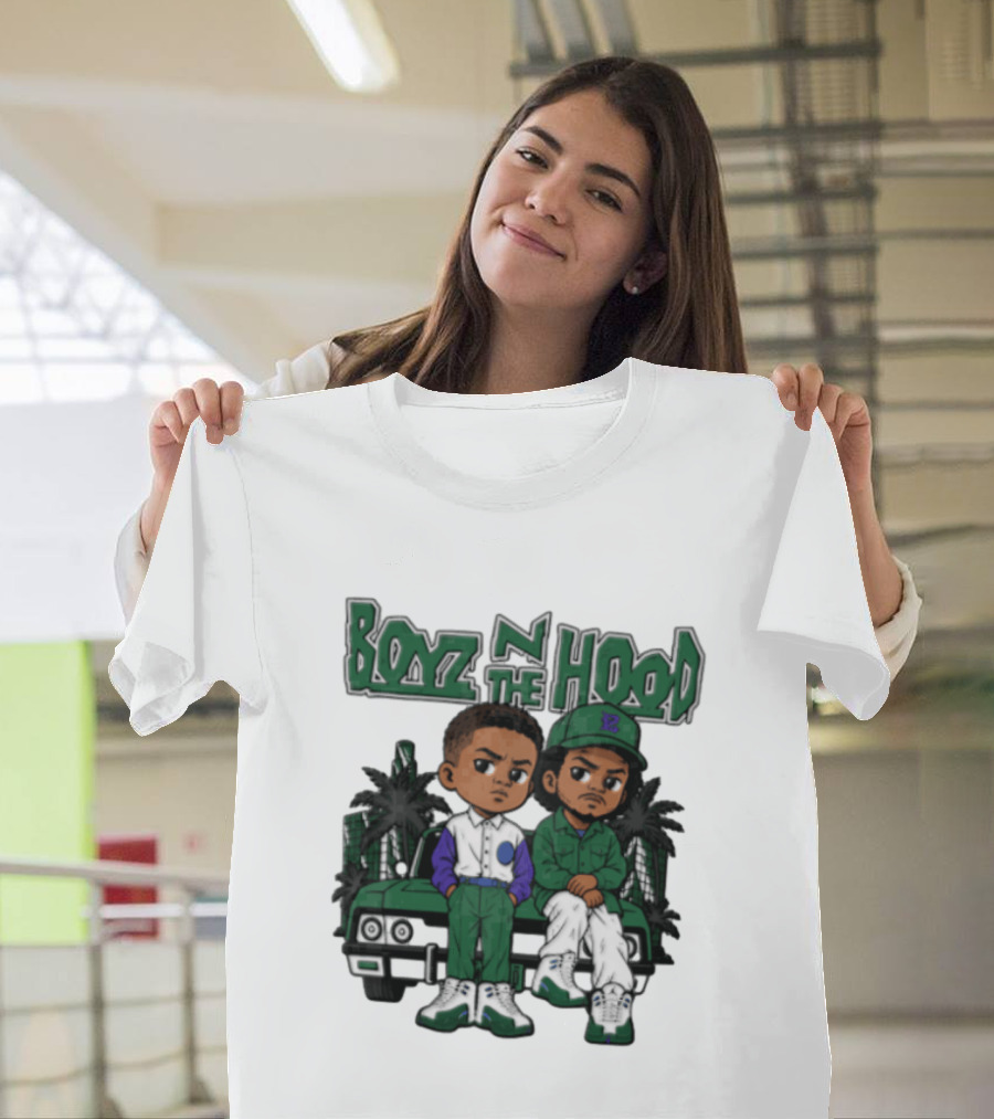 Boyz N The Hood Cartoon Boys Green Car Palm Trees T-Shirt